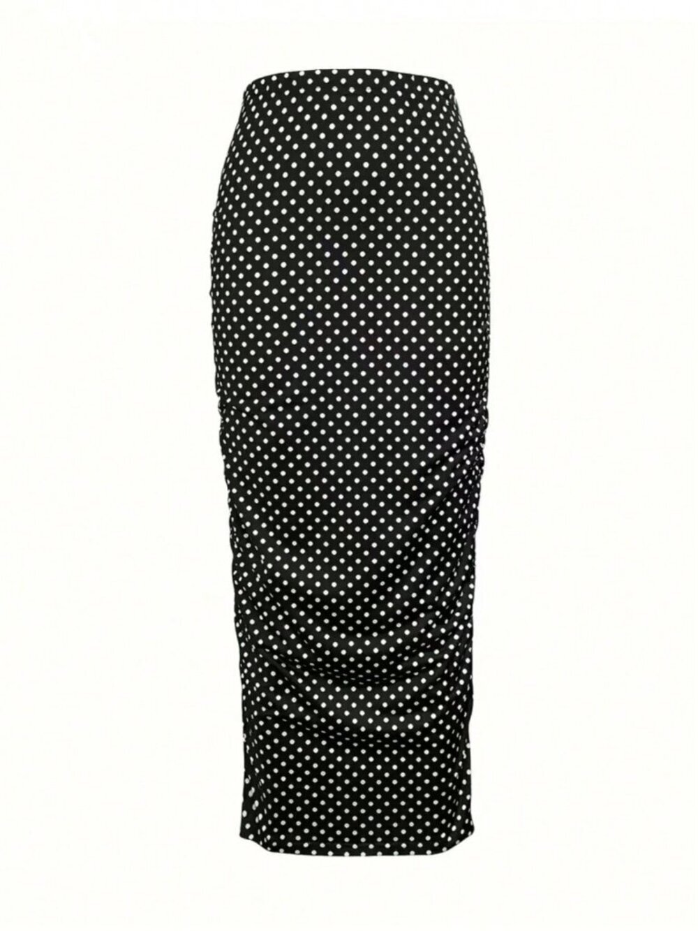Multicolor Elegant Women's Polka Dot Print Pleated High Waist Pencil Skirt - Picture 3 of 4